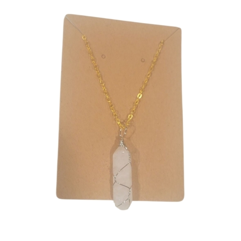 Gold Necklace with Wire Wrap Stone Pendant - Picture 2 of 3